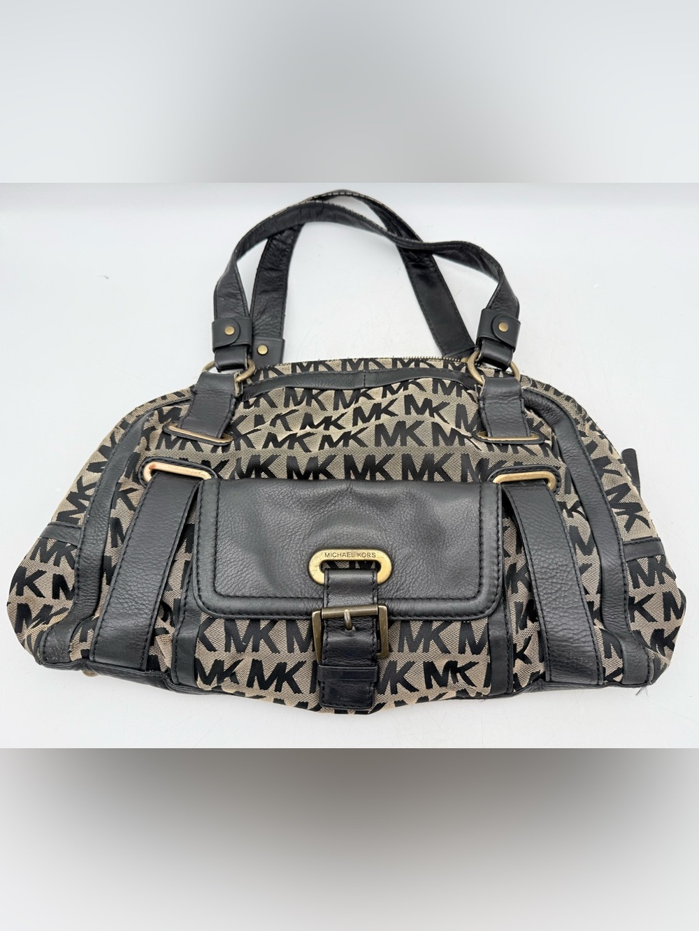 Vintage Michael Kors canvas and leather Shoulder Bag MK monogram